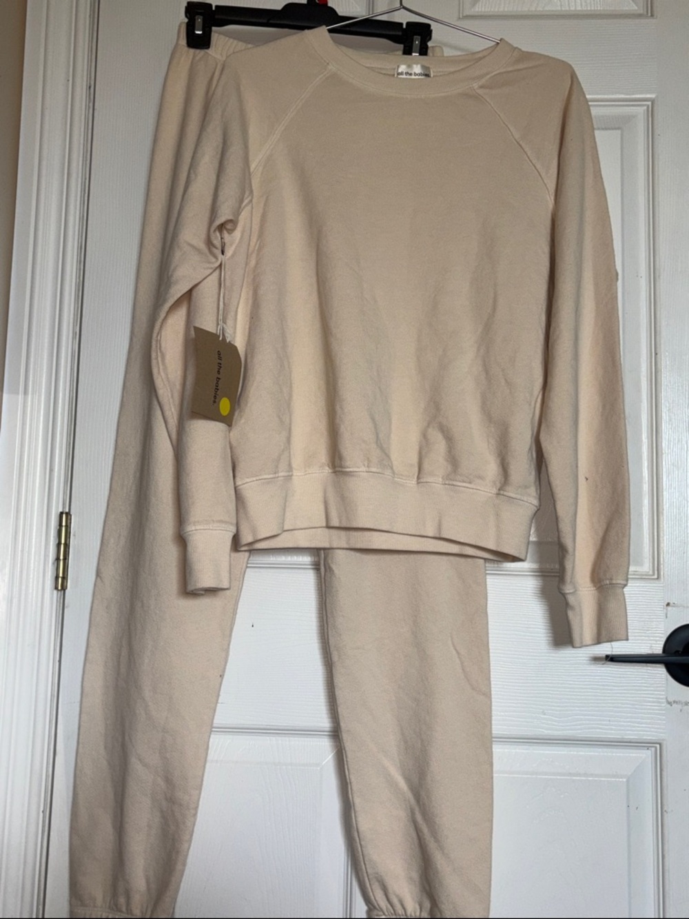 All The Babies Neutral Cream Crewneck Sweatshirt & Joggers Set